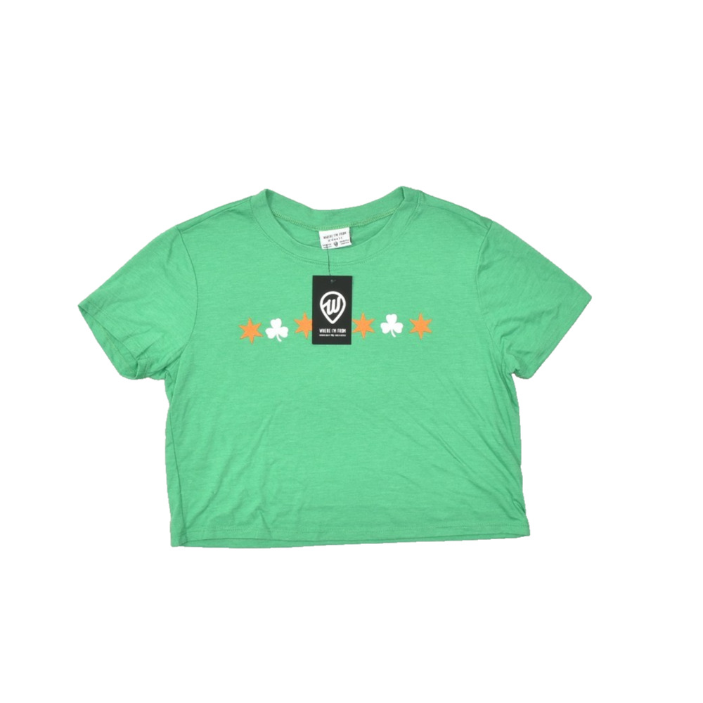 Where I'm From Women's T Shirt Cropped Green Size XS Cotton Leaf Clover NEW